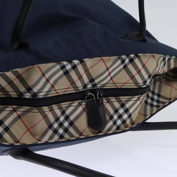 BURBERRYSs Nova Check Blue Label Tote Bag Nylon Navy Beige Auth bs13707 - Picture 6 of 16
